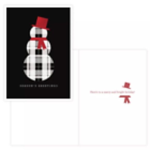 Christmas Snowman Greeting Card Green Inspired Black Plaid 16 Count - Picture 2 of 2